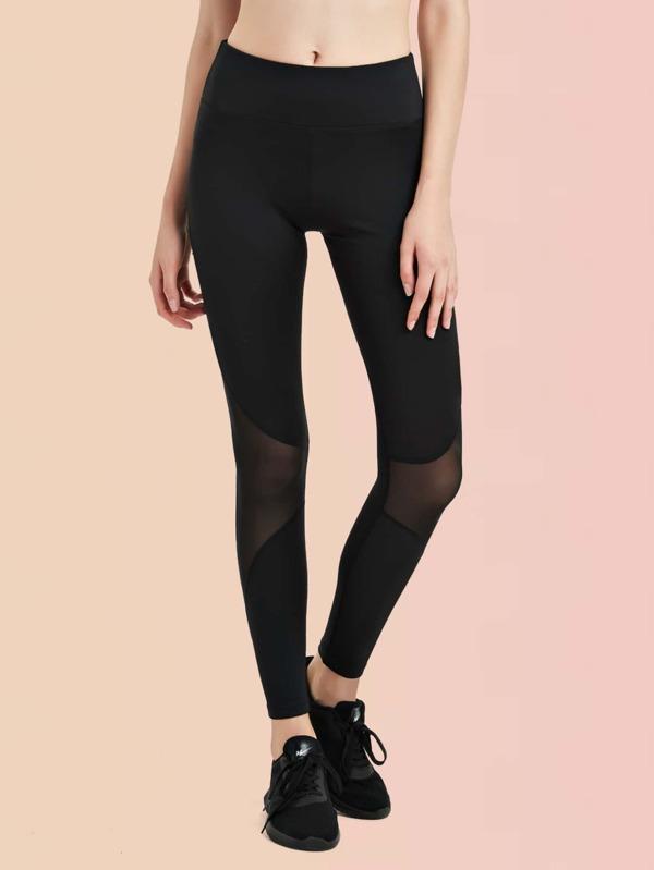 Wide Waistband Mesh Insert Sports Leggings - INS | Online Fashion Free Shipping Clothing, Dresses, Tops, Shoes