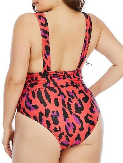 Wireless Retro Animal Print Plus One-piece Swimsuit - Plus Swimsuits - INS | Online Fashion Free Shipping Clothing, Dresses, Tops, Shoes - 22/04/2021 - Color_Red - Plus Swimsuits