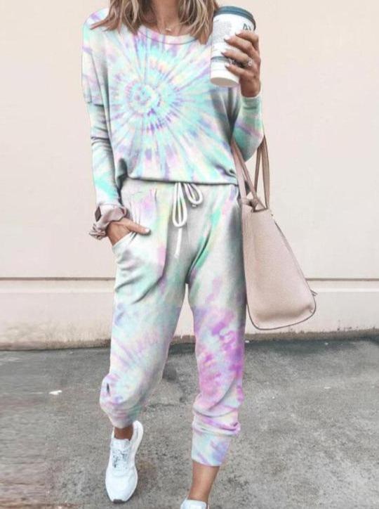 Woman Tie Dye Print Top & Drawstring Pants Set - Sets - INS | Online Fashion Free Shipping Clothing, Dresses, Tops, Shoes - 02/19/2021 - 2 piece sets - 2XL