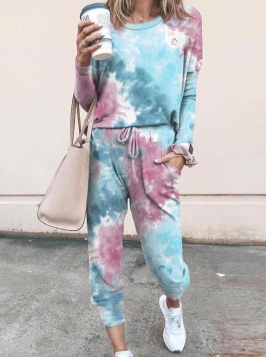 Woman Tie Dye Print Top & Drawstring Pants Set - Sets - INS | Online Fashion Free Shipping Clothing, Dresses, Tops, Shoes - 02/19/2021 - 2 piece sets - 2XL