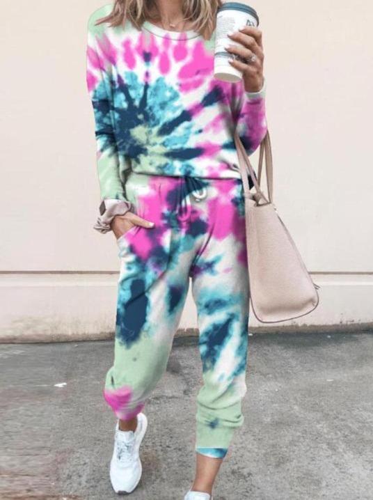 Woman Tie Dye Print Top & Drawstring Pants Set - Sets - INS | Online Fashion Free Shipping Clothing, Dresses, Tops, Shoes - 02/19/2021 - 2 piece sets - 2XL