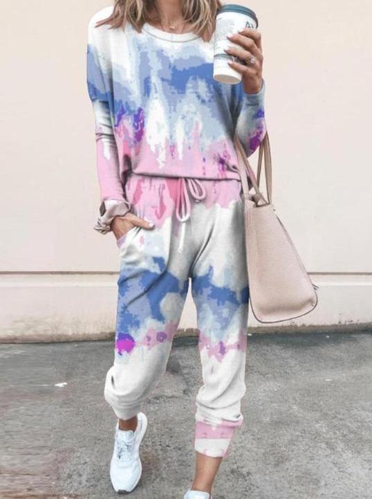 Woman Tie Dye Print Top & Drawstring Pants Set - Sets - INS | Online Fashion Free Shipping Clothing, Dresses, Tops, Shoes - 02/19/2021 - 2 piece sets - 2XL