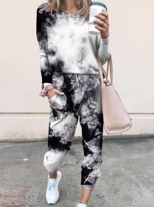 Woman Tie Dye Print Top & Drawstring Pants Set - Sets - INS | Online Fashion Free Shipping Clothing, Dresses, Tops, Shoes - 02/19/2021 - 2 piece sets - 2XL