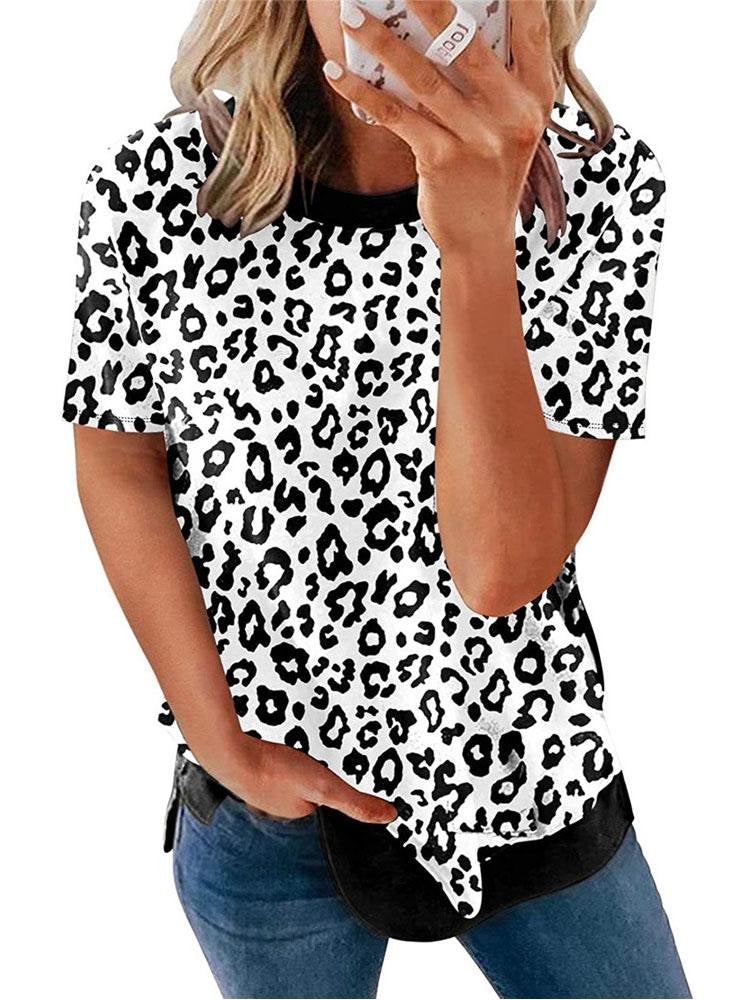 Women Casual Leopard Printed Relaxed T-shirts - T-shirts - INS | Online Fashion Free Shipping Clothing, Dresses, Tops, Shoes - 12/05/2021 - 120521 - Color_Khaki