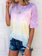 Women Casual Loose Tie-dye Gradient Colored T-shirts - T-shirts - INS | Online Fashion Free Shipping Clothing, Dresses, Tops, Shoes - 12/05/2021 - 120521 - Color_Green