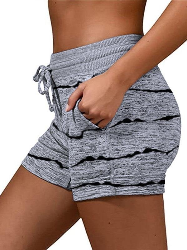 Women Casual Stripe Printed Drawstring Shorts - Shorts - INS | Online Fashion Free Shipping Clothing, Dresses, Tops, Shoes - 12/05/2021 - 120521 - Color_Light Gray