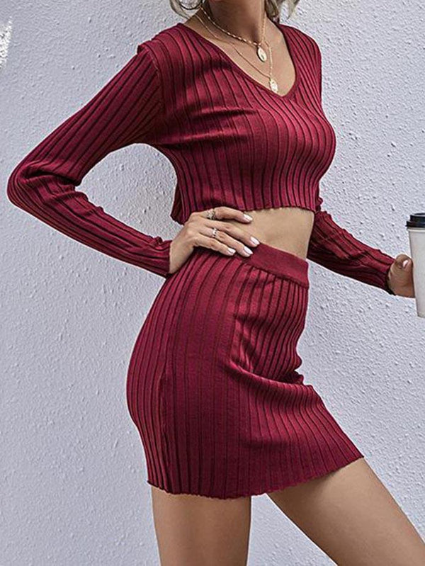 Women Casual Two-piece Skirt Suit - Loungewear - INS | Online Fashion Free Shipping Clothing, Dresses, Tops, Shoes - Bodycon Dresse - Color_Red - Going Out