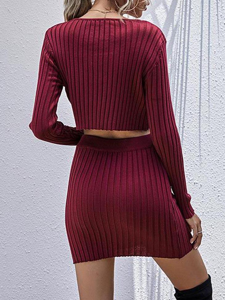 Women Casual Two-piece Skirt Suit - Loungewear - INS | Online Fashion Free Shipping Clothing, Dresses, Tops, Shoes - Bodycon Dresse - Color_Red - Going Out
