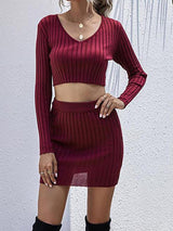 Women Casual Two-piece Skirt Suit - Loungewear - INS | Online Fashion Free Shipping Clothing, Dresses, Tops, Shoes - Bodycon Dresse - Color_Red - Going Out
