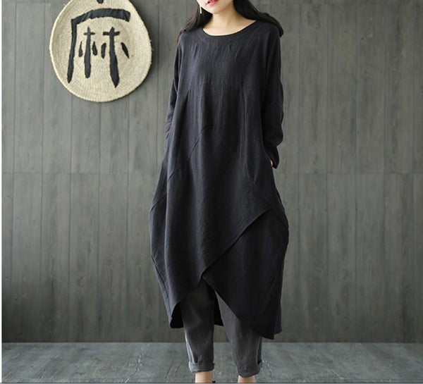 Women Cotton And Linen Slit Dress - Midi Dresses - INS | Online Fashion Free Shipping Clothing, Dresses, Tops, Shoes - 23/02/2021 - 2XL - 3XL