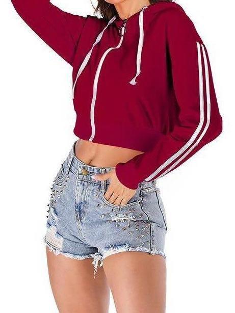 Women Cropped Hoodie Sweatshirt - Sweatshirts - INS | Online Fashion Free Shipping Clothing, Dresses, Tops, Shoes - Black - Casual - Color_Black