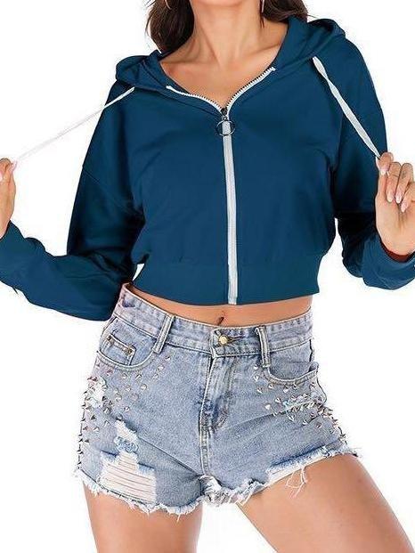 Women Cropped Hoodie Sweatshirt - Sweatshirts - INS | Online Fashion Free Shipping Clothing, Dresses, Tops, Shoes - Black - Casual - Color_Black