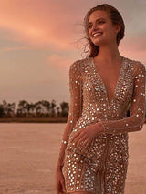 Women Deep V-Neck Sequined Slim Dress - INS | Online Fashion Free Shipping Clothing, Dresses, Tops, Shoes