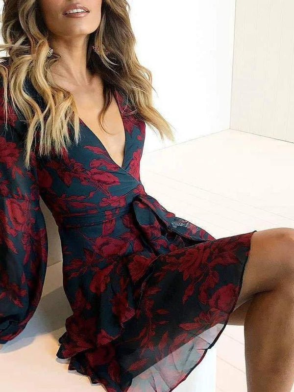 Women Floral Print Mini Dress - Dresses - INS | Online Fashion Free Shipping Clothing, Dresses, Tops, Shoes - dress - Dresses - Mini Dress