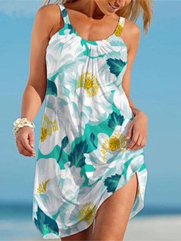 Women Floral Print Sleeveless Strap Mini Dress - Mini Dresses - INS | Online Fashion Free Shipping Clothing, Dresses, Tops, Shoes - 17/05/2021 - Color_Green - DRE210519980