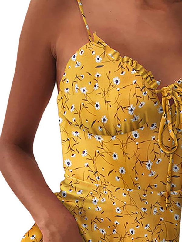 Women Floral Print Sweetheart Neck Cami Mini Dress - Mini Dresses - INS | Online Fashion Free Shipping Clothing, Dresses, Tops, Shoes - 17/05/2021 - Color_Orange - Color_Yellow