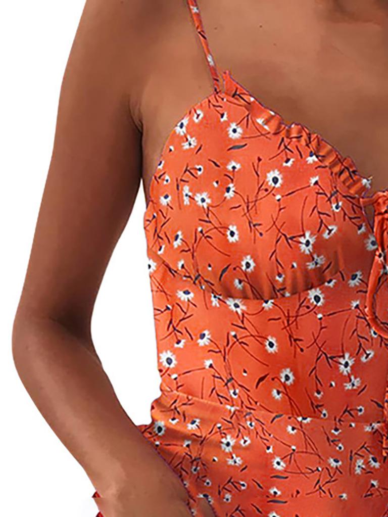 Women Floral Print Sweetheart Neck Cami Mini Dress - Mini Dresses - INS | Online Fashion Free Shipping Clothing, Dresses, Tops, Shoes - 17/05/2021 - Color_Orange - Color_Yellow
