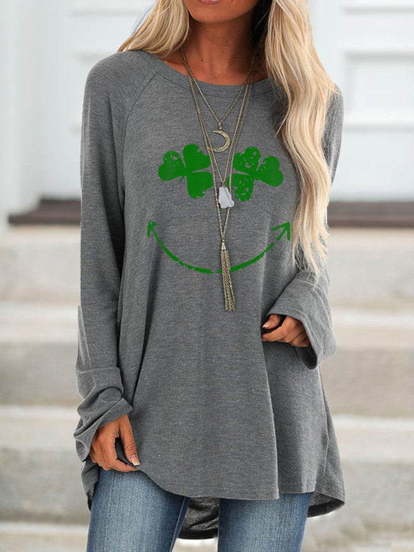 Women Four Leaf Clover Print Long Sleeve Blouses - Blouses & Shirts - INS | Online Fashion Free Shipping Clothing, Dresses, Tops, Shoes - 13/05/2021 - 130521 - BLO210518251