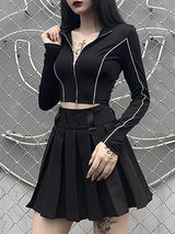 Women Future Sense Double Zippers Crop Top - Tops - INS | Online Fashion Free Shipping Clothing, Dresses, Tops, Shoes - Autumn - Black - Color_Black