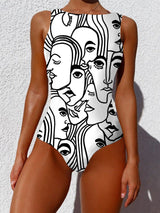 Women Graffiti Abstract Print Wide Straps High Neck Backless Slimming One Piece - Swimsuits - INS | Online Fashion Free Shipping Clothing, Dresses, Tops, Shoes - 16/03/2021 - Beach - Blue Eyes