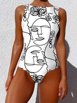 Women Graffiti Abstract Print Wide Straps High Neck Backless Slimming One Piece - Swimsuits - INS | Online Fashion Free Shipping Clothing, Dresses, Tops, Shoes - 16/03/2021 - Beach - Blue Eyes