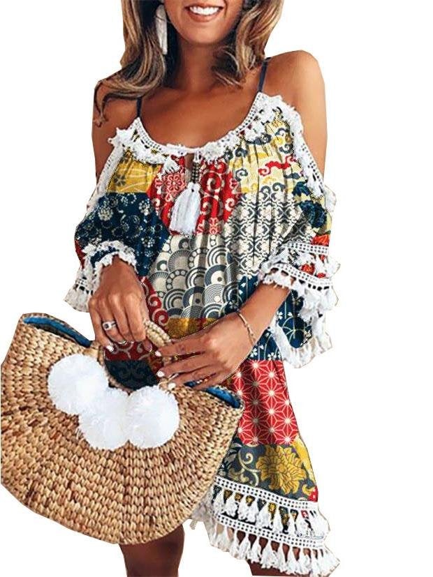 Women Graphic Print Off Shoulder Strap Mini Dress - Mini Dresses - INS | Online Fashion Free Shipping Clothing, Dresses, Tops, Shoes - 17/05/2021 - Color_Multicolor - DRE210519983