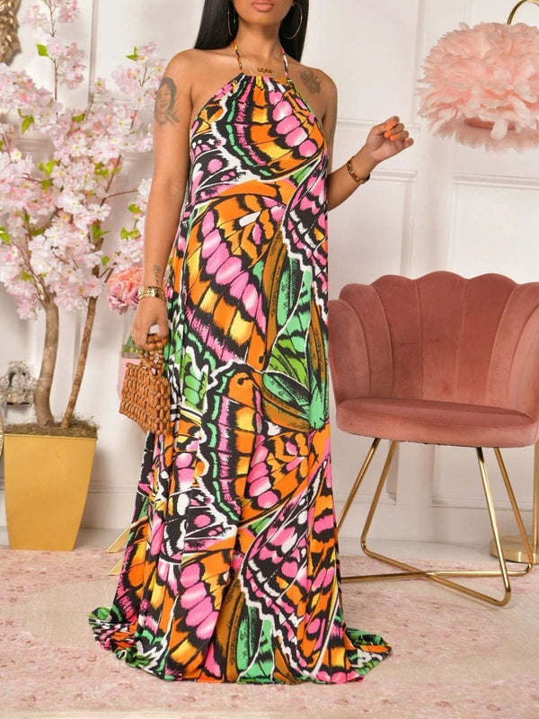 Women Halter Neck Sleeveless Backless Long Maxi Dress - Maxi Dresses - INS | Online Fashion Free Shipping Clothing, Dresses, Tops, Shoes - 14/05/2021 - 140521 - Color_Multicolor