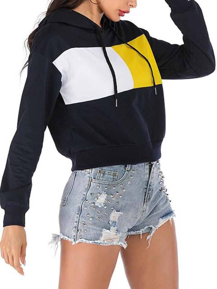 Women Hooded Color Matching Sweatshirt - Sweatshirts - INS | Online Fashion Free Shipping Clothing, Dresses, Tops, Shoes - Hoodies - -