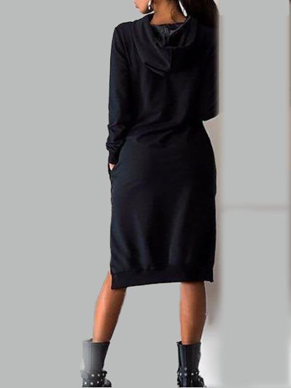 Women Hoodied Long Sleeves Dress - Dresses - INS | Online Fashion Free Shipping Clothing, Dresses, Tops, Shoes - Black - Blue - Color_Black