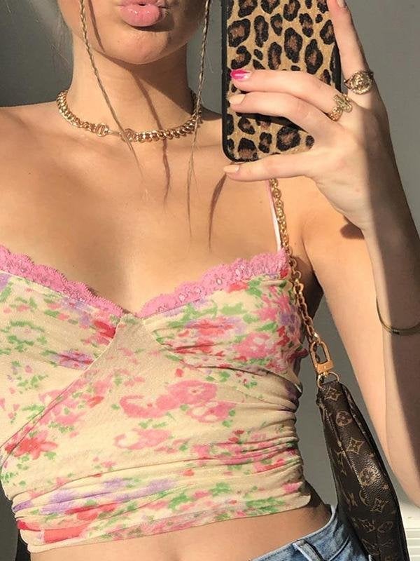 Women Lace Stitching Sleeveless Top - T-shirts - INS | Online Fashion Free Shipping Clothing, Dresses, Tops, Shoes - 12/05/2021 - 120521 - Color_Pink