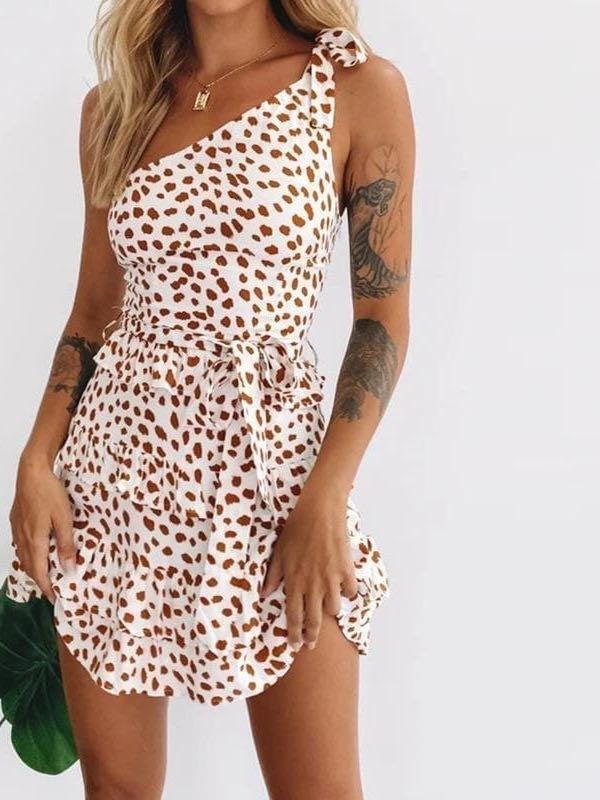 Women Leopard Print floral Mini Dress - Dresses - INS | Online Fashion Free Shipping Clothing, Dresses, Tops, Shoes - 10/03/2021 - Color_Yellow - dress