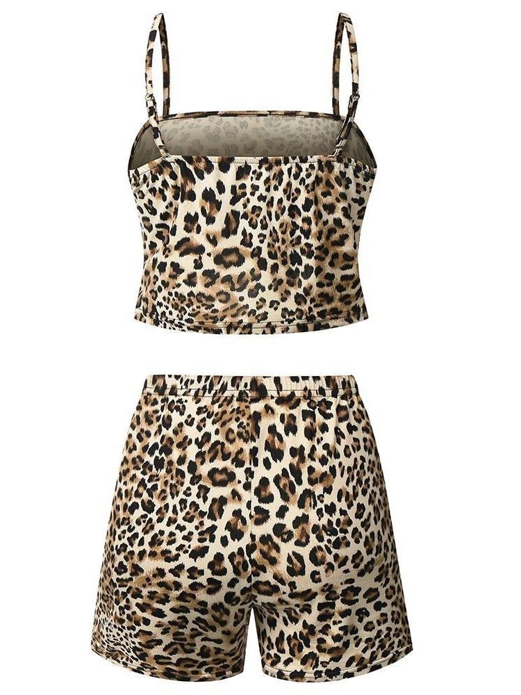 Women Leopard Print Two Pieces Suit