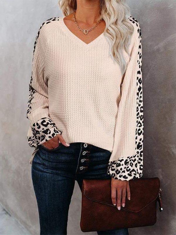 Women Leopard Splicing Knit Sweater - Sweaters - INS | Online Fashion Free Shipping Clothing, Dresses, Tops, Shoes - Sweaters - -