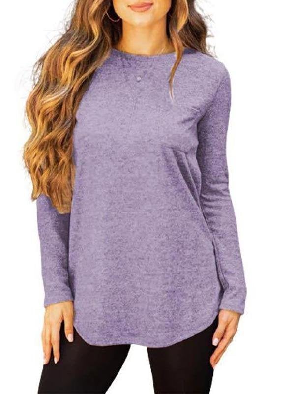 Women Long Sleeve Solid Color T-shirt - Loungewear - INS | Online Fashion Free Shipping Clothing, Dresses, Tops, Shoes - 2XL - 3XL - Autumn