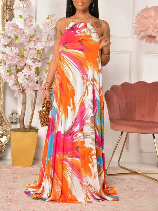 Women Loose Halter Neck Sleeveless Backless Long Maxi Dress - Maxi Dresses - INS | Online Fashion Free Shipping Clothing, Dresses, Tops, Shoes - 14/05/2021 - 140521 - Color_Multicolor