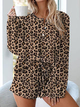 Women Night Wear Leopard Print Long Sleeve Top & Shorts Set - Two-piece Outfits - INS | Online Fashion Free Shipping Clothing, Dresses, Tops, Shoes - 14/05/2021 - 140521 - Color_Leopard