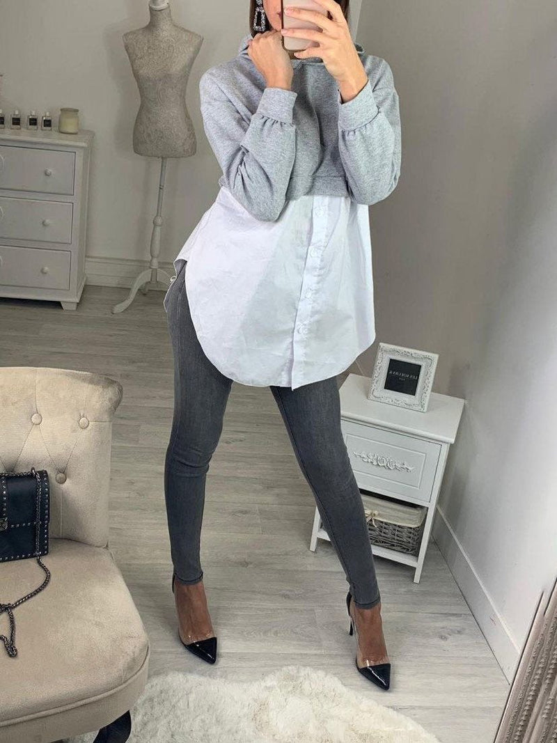 Women Patchwork Casual Long Sleeves Fall Shirt - Sweatshirts - INS | Online Fashion Free Shipping Clothing, Dresses, Tops, Shoes - Color_Gray - Color_Green - Color_Red