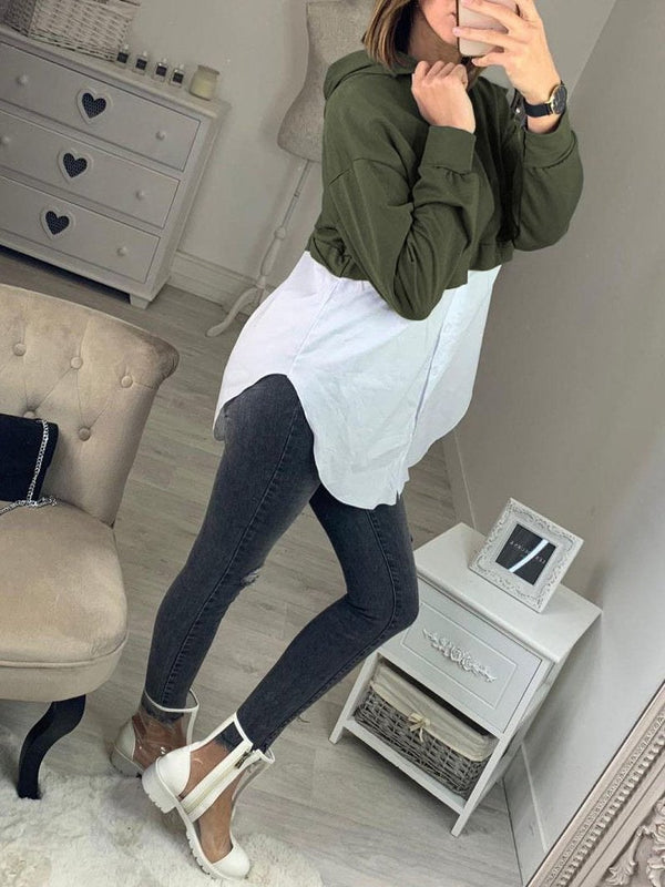 Women Patchwork Casual Long Sleeves Fall Shirt - Sweatshirts - INS | Online Fashion Free Shipping Clothing, Dresses, Tops, Shoes - Color_Gray - Color_Green - Color_Red