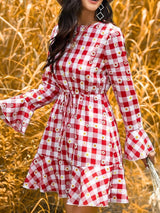 Women Plaid Print Belted Dress - Dresses - INS | Online Fashion Free Shipping Clothing, Dresses, Tops, Shoes - Autumn - Best Seller - Color_Red