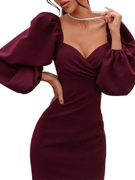 Women Puff Sleeve Slim Dress - Dresses - INS | Online Fashion Free Shipping Clothing, Dresses, Tops, Shoes - Bodycon Dress - dress - Dresses