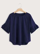 Women Round Collar Pleated Sleeves Top - INS | Online Fashion Free Shipping Clothing, Dresses, Tops, Shoes