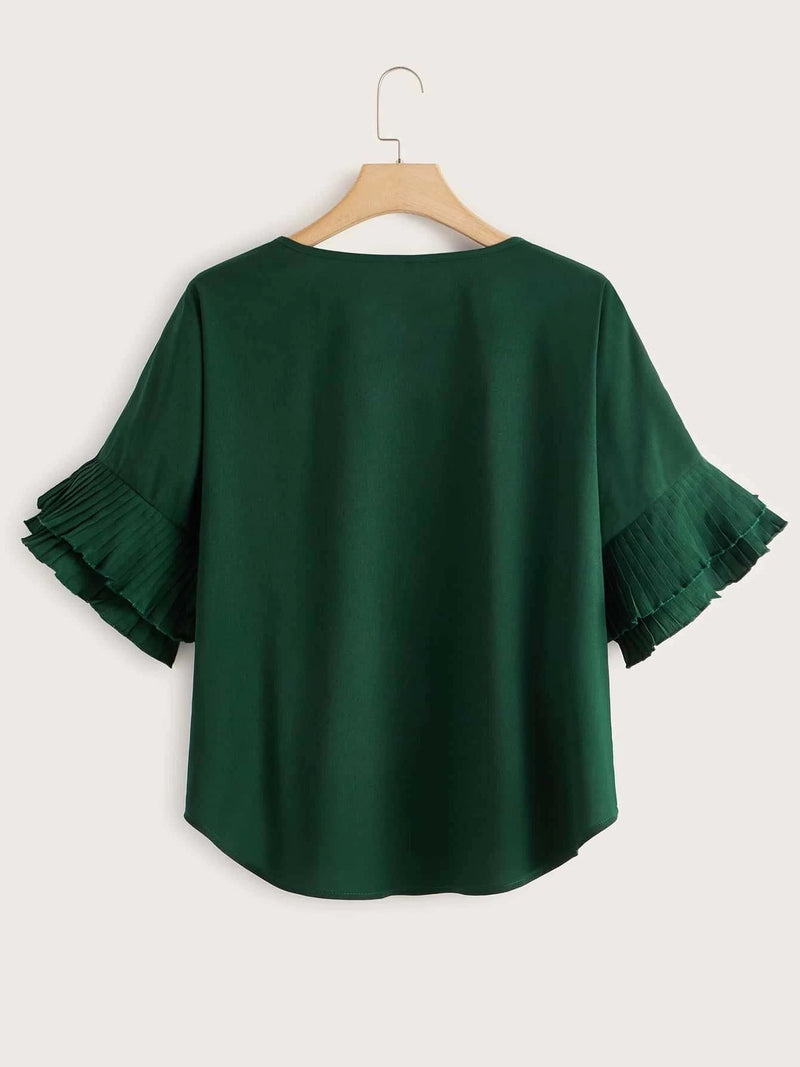 Women Round Collar Pleated Sleeves Top - INS | Online Fashion Free Shipping Clothing, Dresses, Tops, Shoes