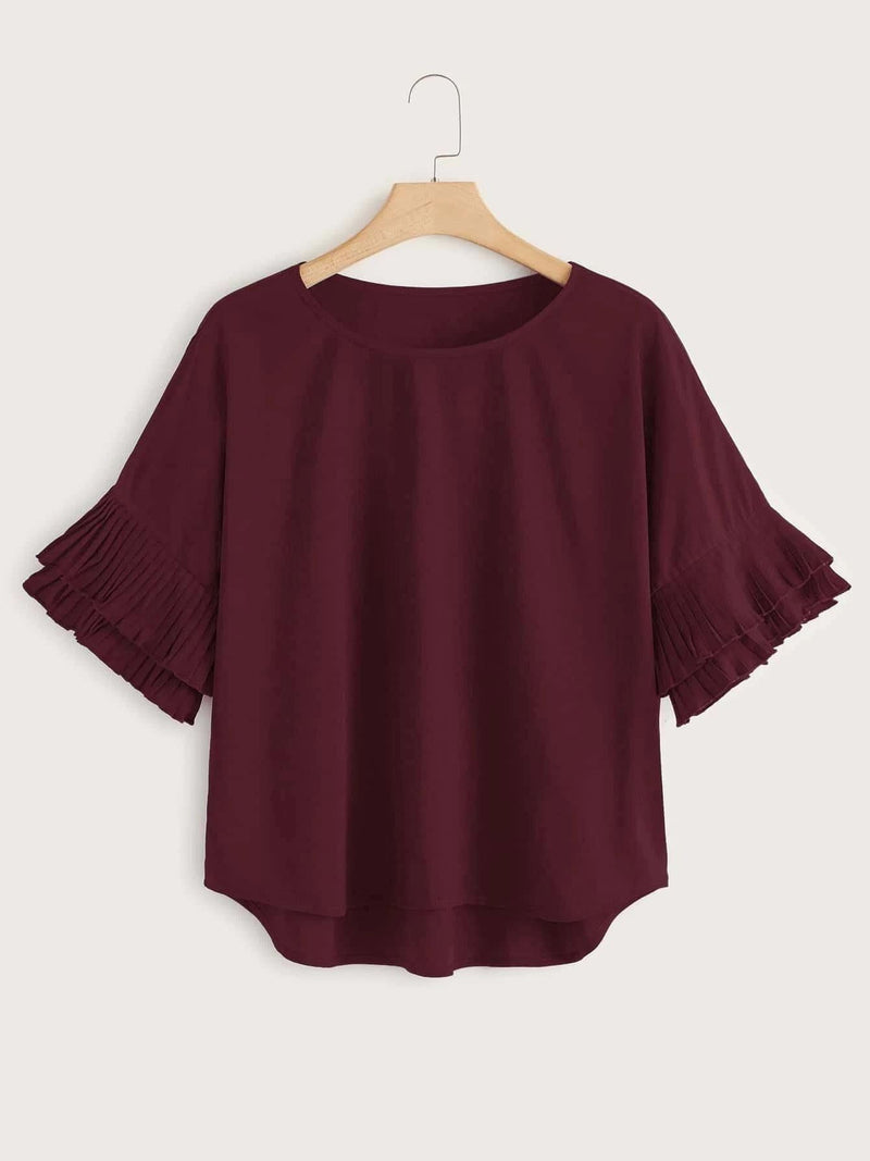 Women Round Collar Pleated Sleeves Top - INS | Online Fashion Free Shipping Clothing, Dresses, Tops, Shoes