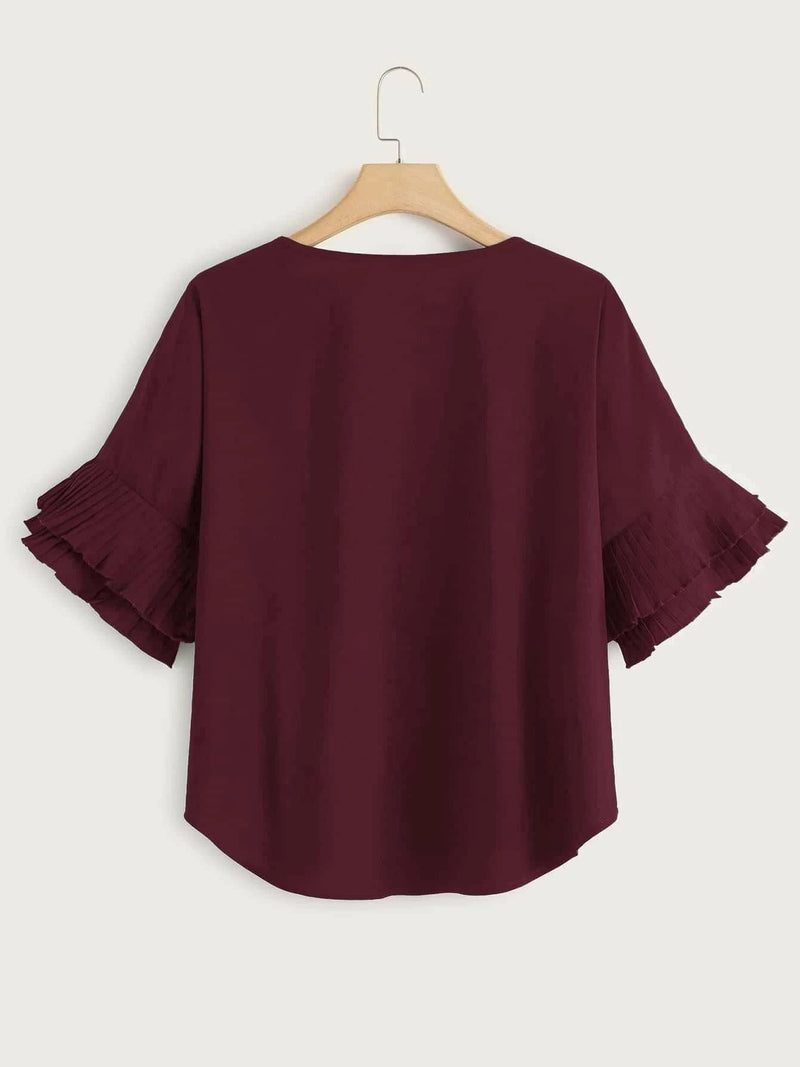 Women Round Collar Pleated Sleeves Top - INS | Online Fashion Free Shipping Clothing, Dresses, Tops, Shoes