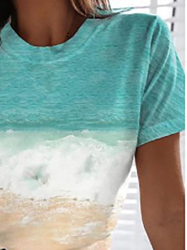 Women Scenery Printed Round Neck Short Sleeve T-shirts - T-shirts - INS | Online Fashion Free Shipping Clothing, Dresses, Tops, Shoes - 18/05/2021 - Color_Multicolor - Size_2XL