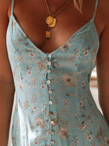 Women Sling Deep V Neck Backless Floral Print Dress - Dresses - INS | Online Fashion Free Shipping Clothing, Dresses, Tops, Shoes - 13/05/2021 - 130521 - Color_Light Blue