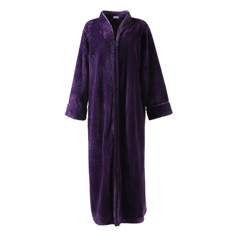 Women Soft Long Zipper Flannel Warm Bathrobes Home Service Coral Velvet Pajamas - Robes - INS | Online Fashion Free Shipping Clothing, Dresses, Tops, Shoes - 04/03/2021 - Color_Blue - Color_Gray