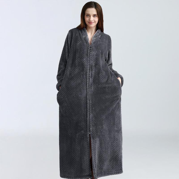 Women Soft Long Zipper Flannel Warm Bathrobes Home Service Coral Velvet Pajamas - Robes - INS | Online Fashion Free Shipping Clothing, Dresses, Tops, Shoes - 04/03/2021 - Color_Blue - Color_Gray