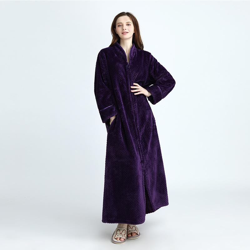 Women Soft Long Zipper Flannel Warm Bathrobes Home Service Coral Velvet Pajamas - Robes - INS | Online Fashion Free Shipping Clothing, Dresses, Tops, Shoes - 04/03/2021 - Color_Blue - Color_Gray