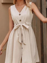 Women Solid Color Buttom Up Mini Dress With Belt - Mini Dresses - INS | Online Fashion Free Shipping Clothing, Dresses, Tops, Shoes - 13/05/2021 - 130521 - Color_Beige
